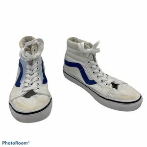 Vans Unisex Old Skool Skate Shoes White Blue 751505 High Top Lace Up M 5 W 6.5
